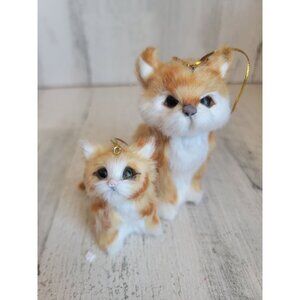 Faux fur tabby cat realistic pet ornament Xmas set